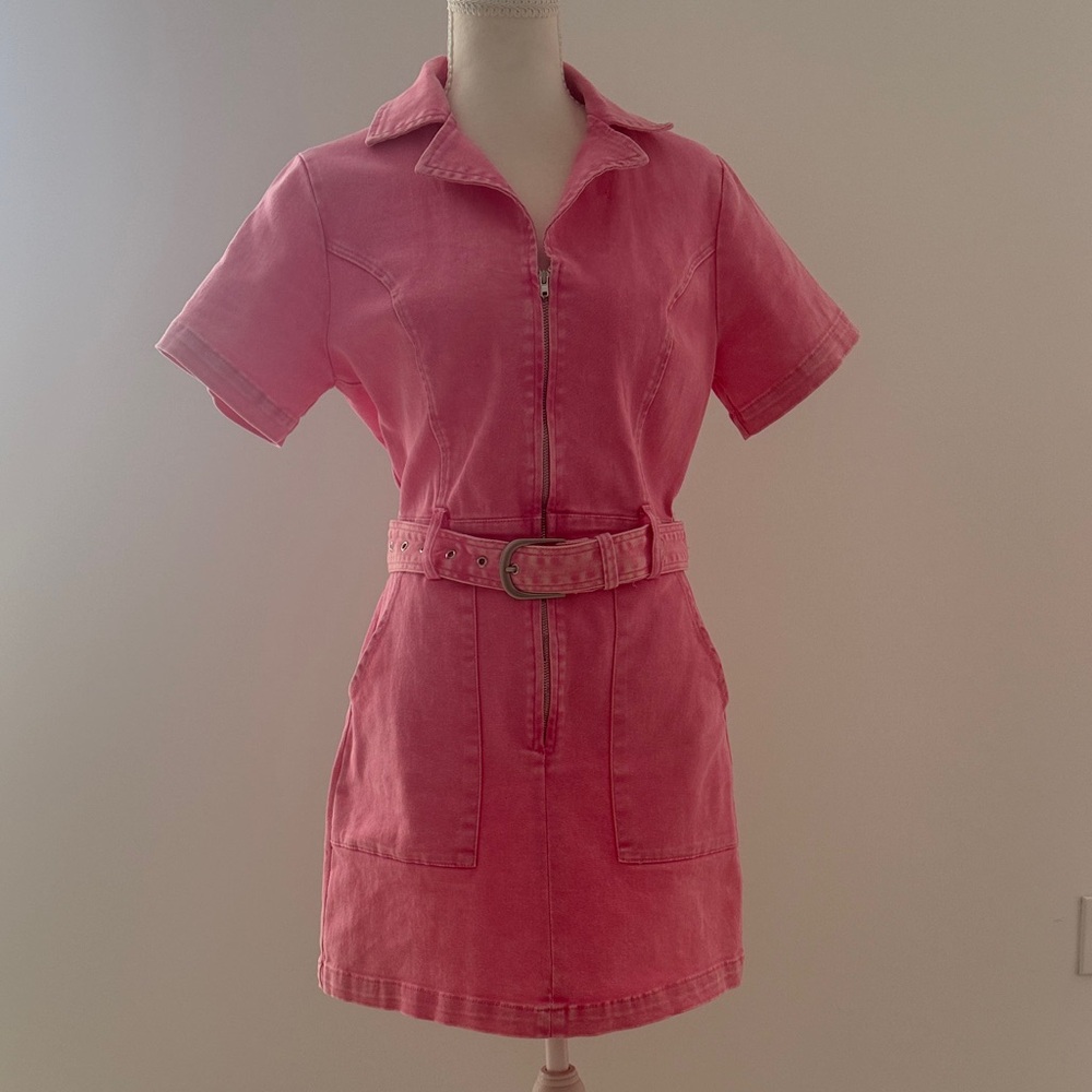 Skies Are Blue Pink Belted Mini Dress